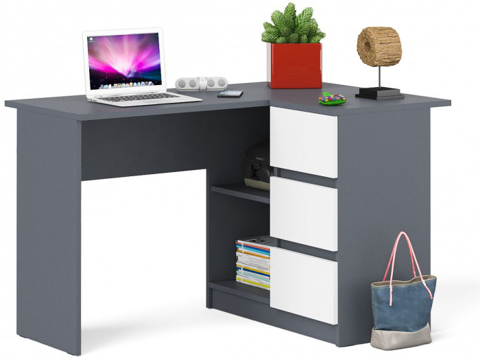 Мори Стол компьютерный МС-16 правый, цвет графит/белый, ШхГхВ 124,4х84,9х76,6 см., выдвижные ящики справа, НЕ универсальная сборка