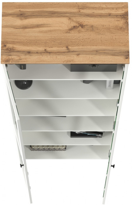 Остин 16.394.02 Шкаф-витрина, цвет белый шагрень/дуб крафт золотой, ШхГхВ 80х41,8х229,8 см.