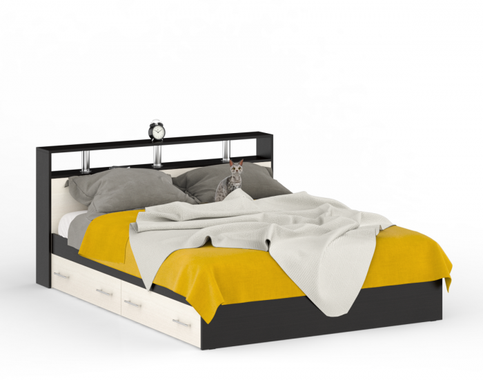 Камелия спальня № 10 Кровать с ящиками 1600 + Две тумбы + Стол косм. + Зеркало + Комод + Шкаф, венге/дуб лоредо