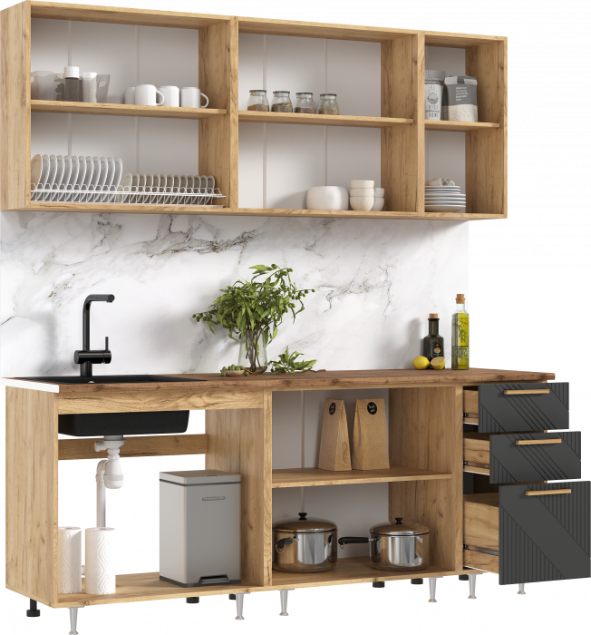 Кухня Ирис 2,0м (490), Дуб Крафт/Браш Графит (Дуб вотан)