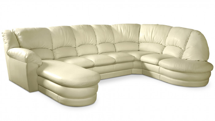 Большой диван Оберон с круглой секцией и оттоманкой Galaxy Milk 358*222*102 см, Бежевый Экокожа Нераскладной Фиеста