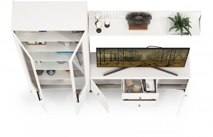 Валенсия Гостиная № 058, цвет ЛДСП белый шагрень/МДФ белый шагрень, ШхГхВ 217,2х38,3х225,2 см., универсальная сборка