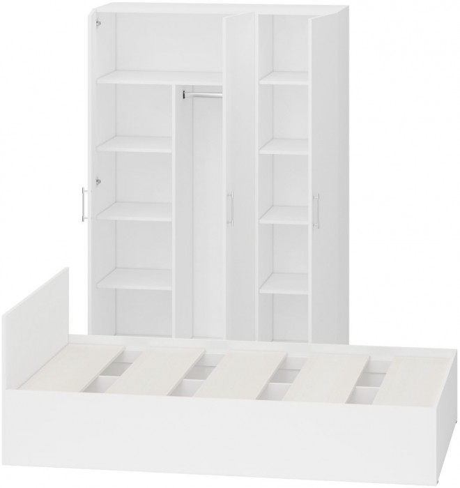 Спальня Стандарт 1-1200, цвет белый, ШхГхВ 123,5х203,5х70 + 135х52х200 см., сп.м. 1200х2000 мм., без матраса, основание есть