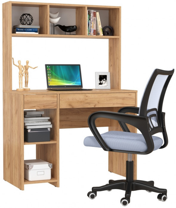 Стол компьютерный Комфорт 12.77F + кресло 103 серое, цвет дуб крафт золотой, ШхГхВ 100х49,8х147 см., универсальная сборка