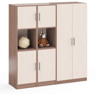 Шкаф С-МД-СК9Ш+Пенал С-МД-СК9П+Пенал С-МД-СК9П, цвет ясень шимо светлый/ясень шимо тёмный, ШхГхВ 156х45х160 см., универсальная сборка