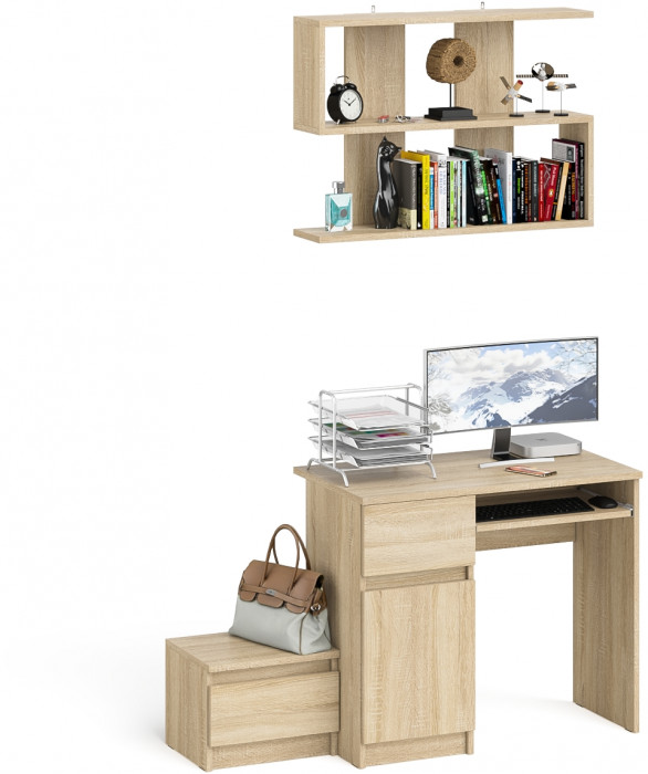Мори Стол компьютерный МС-1 левый + Тумба ТМП400.1 + Полка 900, цвет дуб сонома, ШхГхВ 130,4х50х209,6 см., НЕ универсальная сборка
