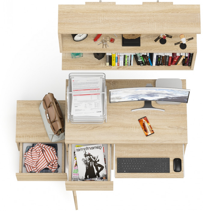 Мори Стол компьютерный МС-1 левый + Тумба ТМП400.1 + Полка 900, цвет дуб сонома, ШхГхВ 130,4х50х209,6 см., НЕ универсальная сборка