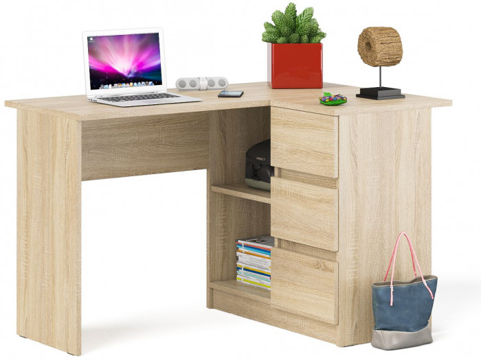 Мори Стол компьютерный МС-16 правый, цвет дуб сонома, ШхГхВ 124,4х84,9х76,6 см., выдвижные ящики справа, НЕ универсальная сборка
