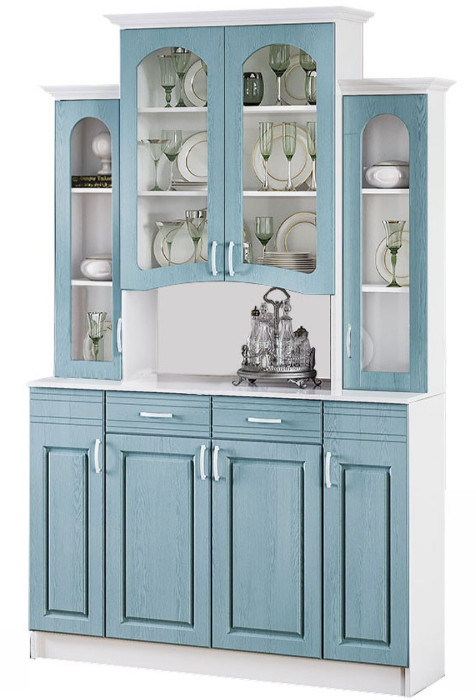 Буфет Констанция 4-х створчатый (Белый матовый / голубой)