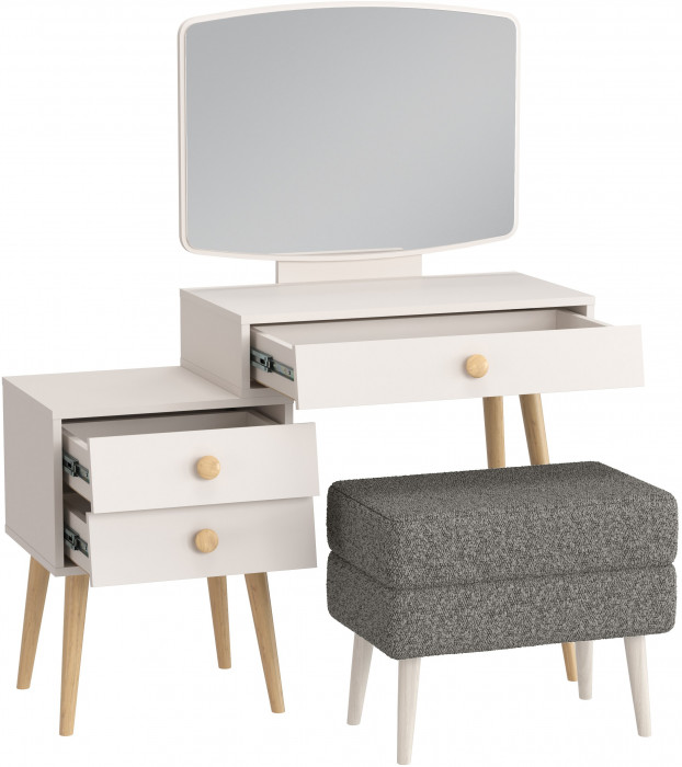 Афина Спальня 4-25901М1к.с. Трюмо + Банкетка 6-5138ТКШтем.серый Тифани, кашемир серый/ткань тёмно-серая