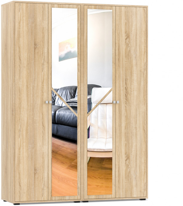 Камелия спальня № 10 Кровать с ящиками 1600 + Две тумбы + Стол косм. + Зеркало + Комод + Шкаф, дуб сонома