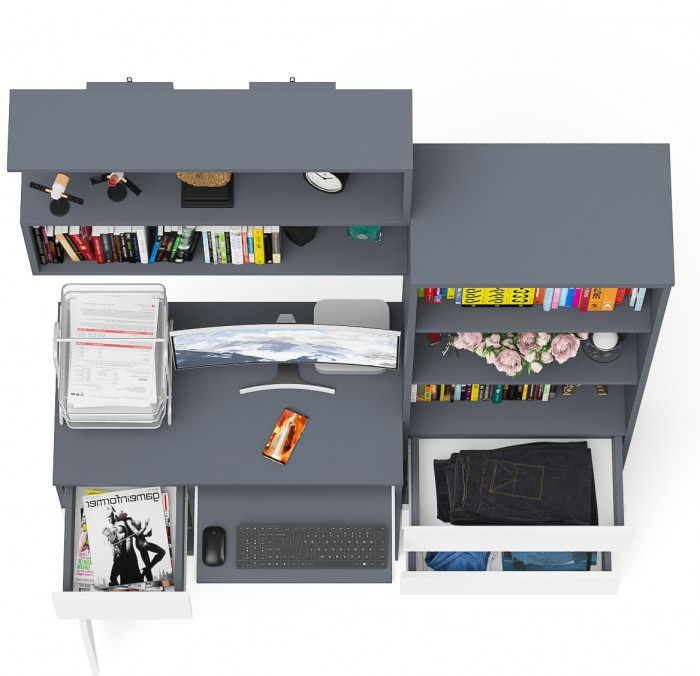 Мори компьютерный стол МС-1 левый + Стеллаж МСТ600.3 + Полка 900, графит/белый