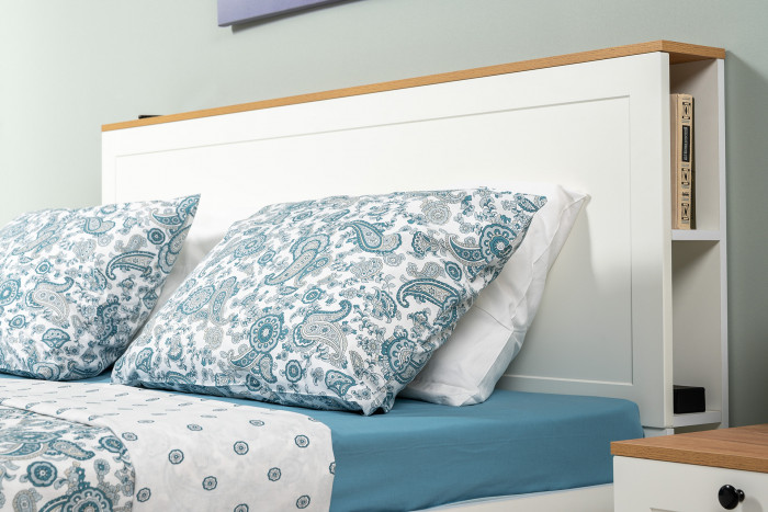 Остин 11.53 Кровать + ортопед + 16.307 Шкаф + 16.240 Комод, белый шагрень/дуб крафт золотой