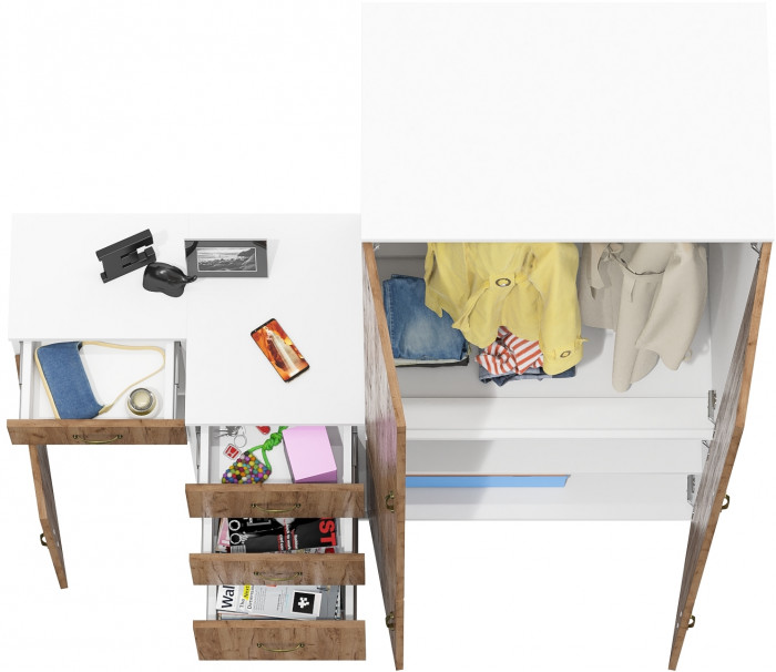 Лидер-8 Шкаф МД 19Б + Тумба МД 3.15 + Тумба МД 3.16, цвет белый шагрень/крафт золото, ШхГхВ 160х50х190 см., универсальная сборка