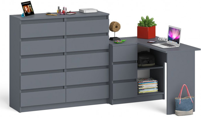 Мори Стол компьютерный МС-16 левый + Комод МК1200.10, цвет графит, ШхГхВ 244,8х84,9х115 см., выдвижные ящики слева, НЕ универсальная сборка