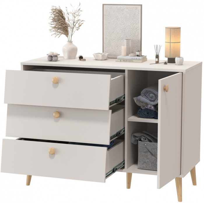 Афина Спальня 4-44901М1к.с. Комод с дверкой и тремя ящиками, кашемир серый