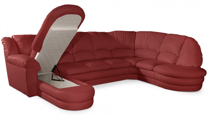 Большой диван Оберон с круглой секцией и оттоманкой Galaxy Red 358*222*102 см, Красный Экокожа Нераскладной Фиеста