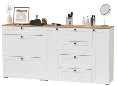 Остин 16.221 Комод + 16.121 Тумба для обуви, цвет белый шагрень/дуб крафт золотой, ШхГхВ 200х41,9х99,3 см., универсальная сборка