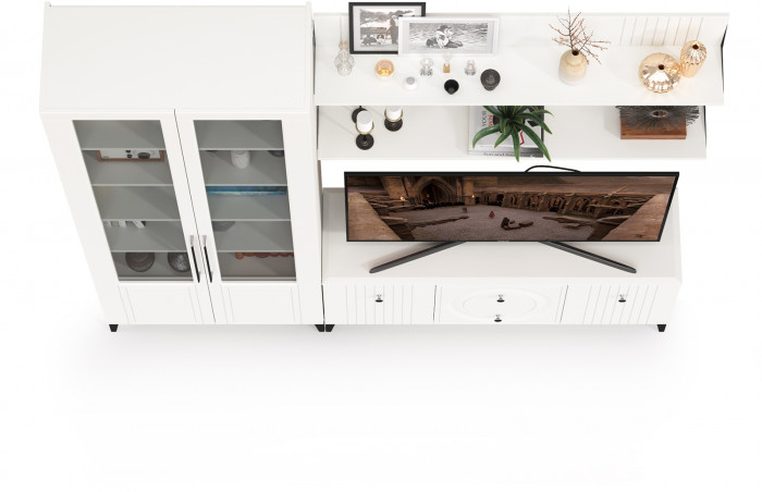 Валенсия Гостиная № 059, цвет ЛДСП белый шагрень/МДФ белый шагрень, ШхГхВ 217,2х38,3х225,2 см., универсальная сборка