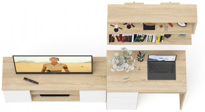 Мори Стол компьютерный МС-6 левый + Тумба МТВ1200.1 + Полка 900, цвет дуб сонома/белый, ШхГхВ 210,4х50х209,6 см., НЕ универсальная сборка