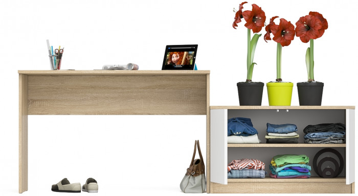 Мори Стол письменный МСП1200.1 + Тумба МА900.1, цвет дуб сонома/белый, ШхГхВ 210,8х50,4х76,6 см., универсальная сборка