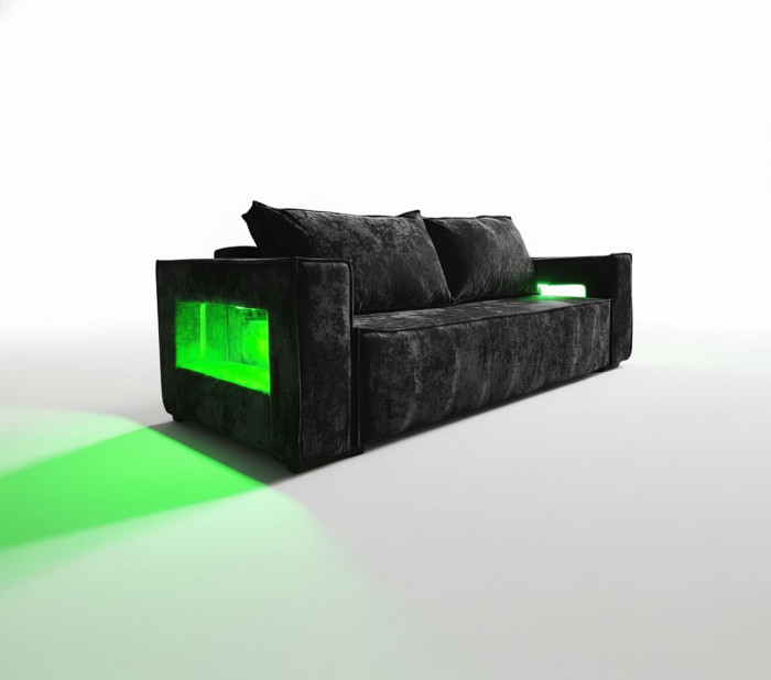 Диван-кровать Лофт Люкс Плюш с подсветкой, еврокнижка, 140х195, черный