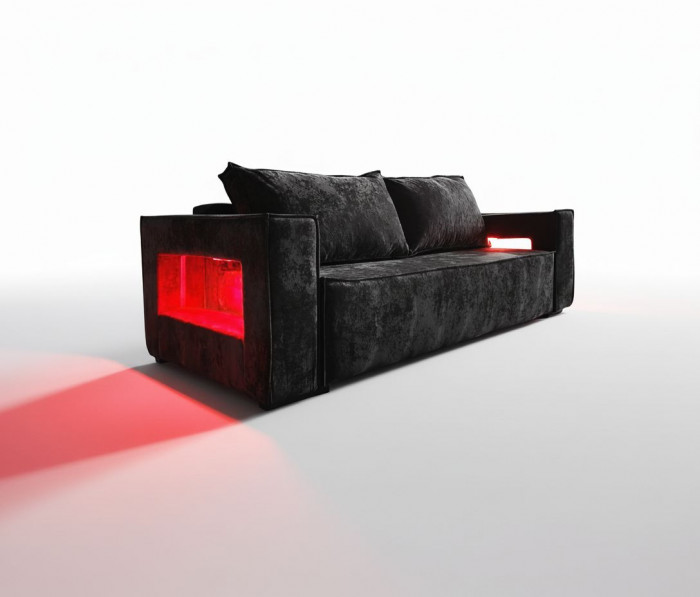 Диван-кровать Лофт Люкс Плюш с подсветкой, еврокнижка, 140х195, черный