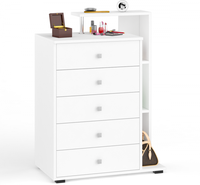 Камелия спальня № 10 Кровать с ящиками 1600 + Две тумбы + Стол косметич. + Зеркало + Комод + Шкаф, белый