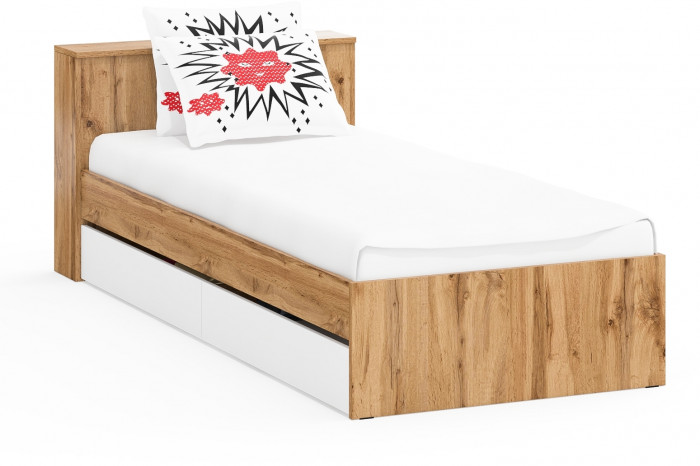 Ксения Кровать с ящиками 0900, дуб вотан/белый