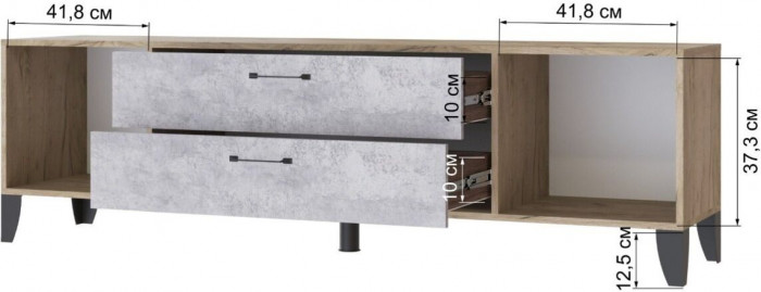 Тумба ТВ Парус-13 дуб крафт серый/цемент