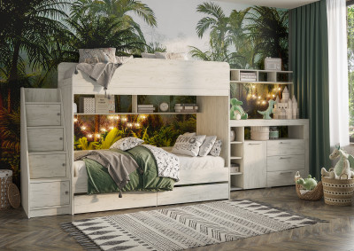 Гранд кровать двухъярусная (2260х1610х844) (Спальное место 80*180) дуб крафт белый/дуб крафт белый