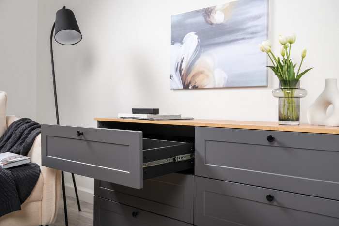 Остин 11.53 Кровать + ортопед + 16.307 Шкаф + 16.240 Комод, серый графит/дуб крафт золотой