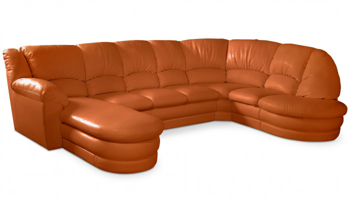 Большой диван Оберон с круглой секцией и оттоманкой Galaxy Orange 358*222*102 см, Оранжевый Экокожа Нераскладной Фиеста