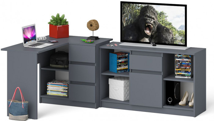 Мори компьютерный стол МС-16 правый + Тумба МТВ1204.1, графит