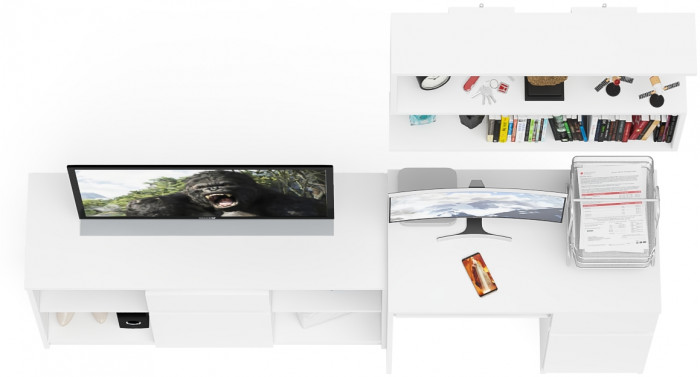 Мори Стол компьютерный МС-1 правый + Тумба МТВ1204.1 + Полка 900, цвет белый, ШхГхВ 210,4х50х209,6 см., НЕ универсальная сборка