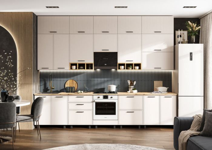 Кухня Бьянка 3,4/1350м (с элементами Люкс класса), Крафт золотой/Кашемир