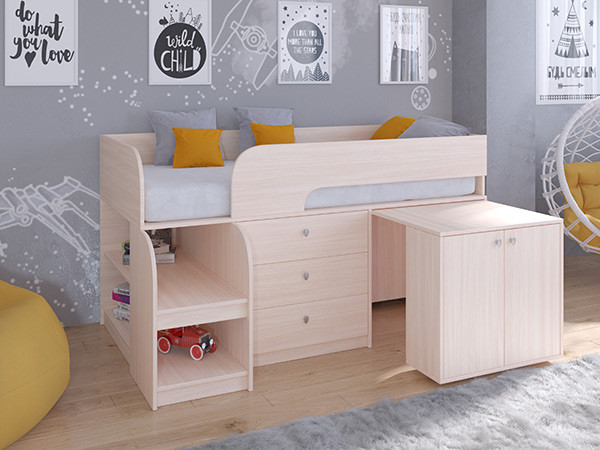 Кровать чердак Астра 9 V7 Дуб молочный/Дуб молочный