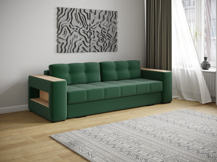 Диван раскладной Доро, изумруд/мдф дуб канадский