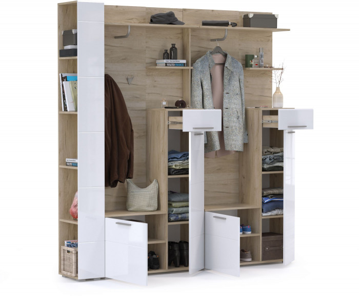 Лайн Прихожая № 07, дуб крафт серый/фасады МДФ белый глянец