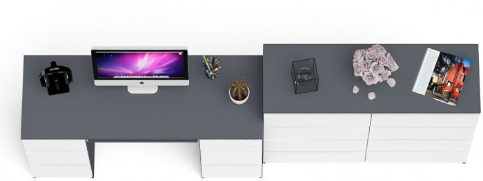 Мори Стол компьютерный МС-2 + Комод МК1200.8, цвет графит/белый, ШхГхВ 255,8х50х94 см., универсальная сборка