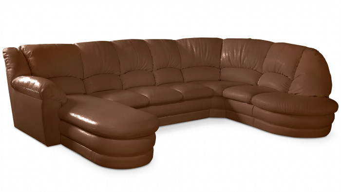 Большой диван Оберон с круглой секцией и оттоманкой Galaxy Brown 358*222*102 см, Коричневый Экокожа Нераскладной Фиеста