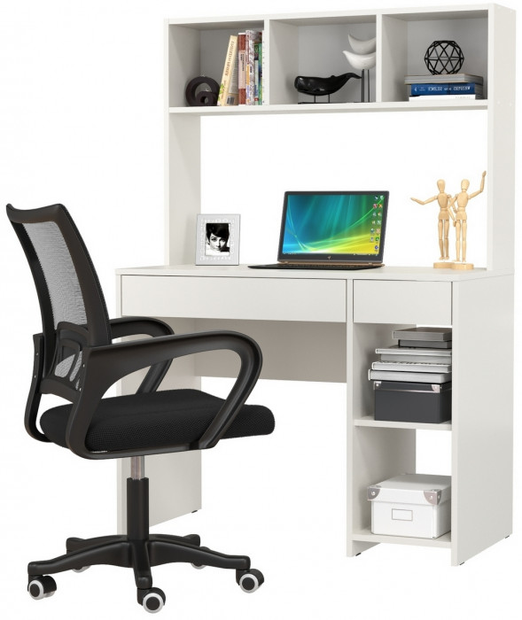 Стол компьютерный Комфорт 12.77F + кресло 103 чёрное, цвет белый шагрень, ШхГхВ 100х49,8х147 см., универсальная сборка