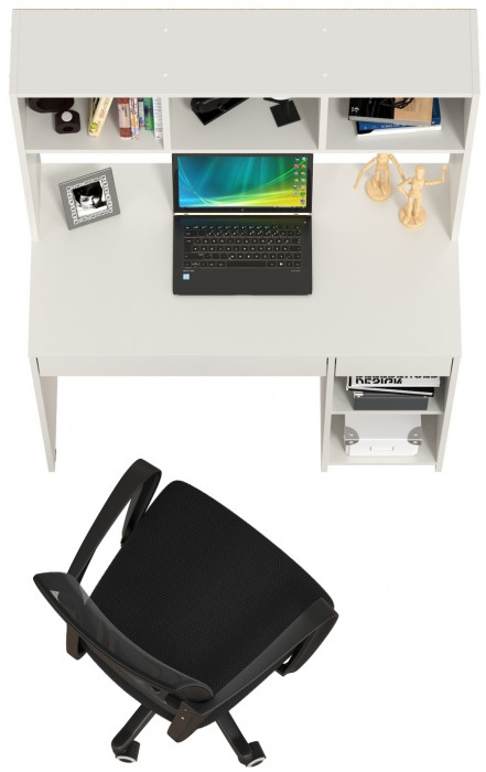 Стол компьютерный Комфорт 12.77F + кресло 103 чёрное, цвет белый шагрень, ШхГхВ 100х49,8х147 см., универсальная сборка