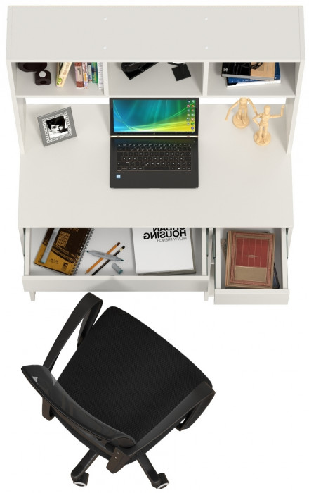 Стол компьютерный Комфорт 12.77F + кресло 103 чёрное, цвет белый шагрень, ШхГхВ 100х49,8х147 см., универсальная сборка