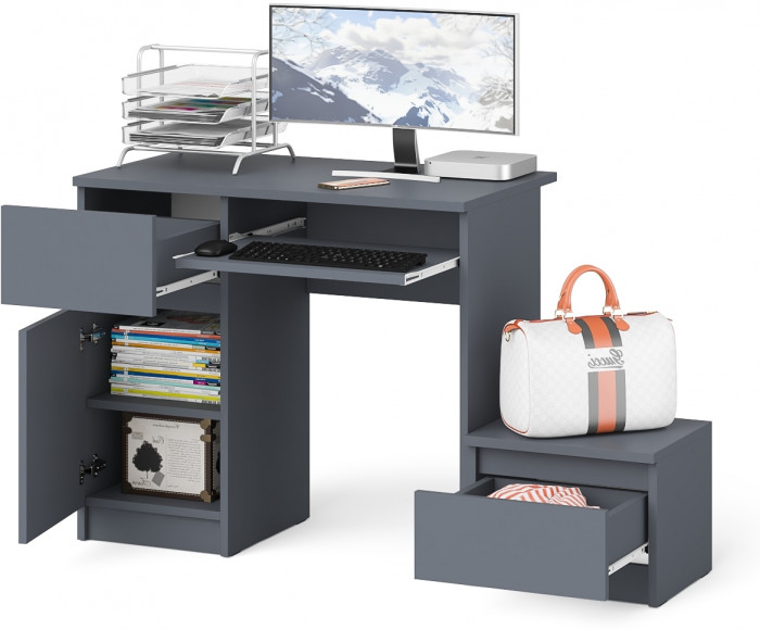 Мори Стол компьютерный МС-1 левый + Тумба ТМП400.1, цвет графит, ШхГхВ 130,4х50х76,6 см., выдвижной ящик слева, НЕ универсальная сборка