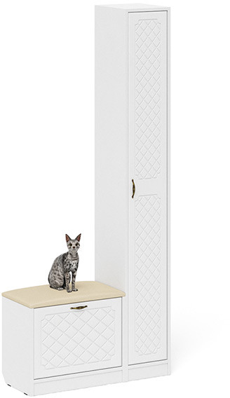 Прихожая П-6 Компоновка № 19, белая шагрень/фасады МДФ белое дерево фрезеровка ромб