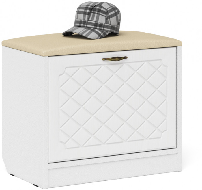 Прихожая П-6 Компоновка № 19, белая шагрень/фасады МДФ белое дерево фрезеровка ромб