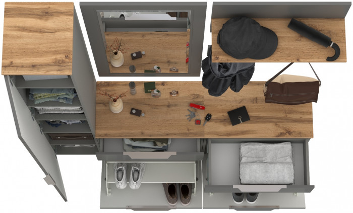 Октава Прихожая 44, цвет серый графит/дуб крафт золотой/фасады МДФ серый графит, ШхГхВ 162х35,4х197,6 см., универсальная сборка