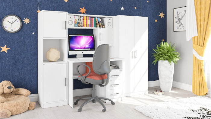 компьютерный стол С-МД-СК9+Пенал С-МД-СК9П+Шкаф С-МД-СК9Ш, белый шагрень