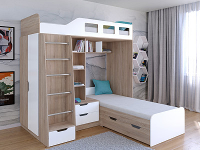 Кровать двухъярусная Астра 4  Сонома/Белый